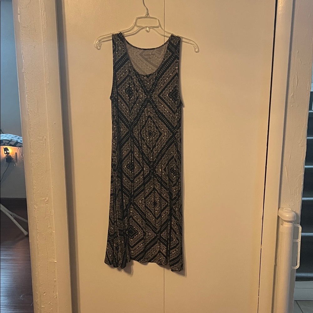 Croft & Barrow Black and Tan Geometric Midi Dress